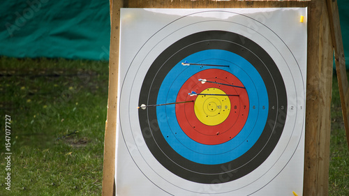 Close-Up of Archery Target Practice with Arrows in Bullseye