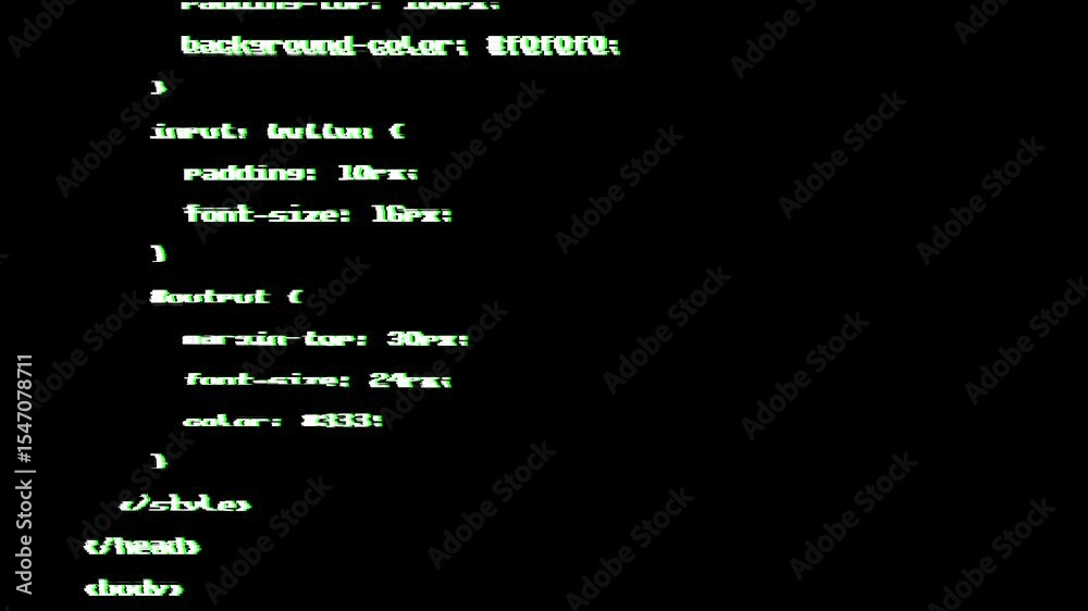 animation A simple source code text with glitch distortion effect. Useful as texture overlay or inside a computer monitor. Base flat scrolling