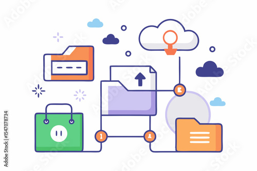Cloud storage design featuring folders file uploads and downloads a scalable graphic perfect for web design app interfaces and branding projects