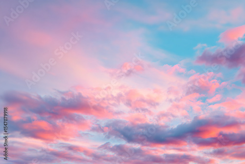 a plane flying through a cloudy sky with a pink and blue sky