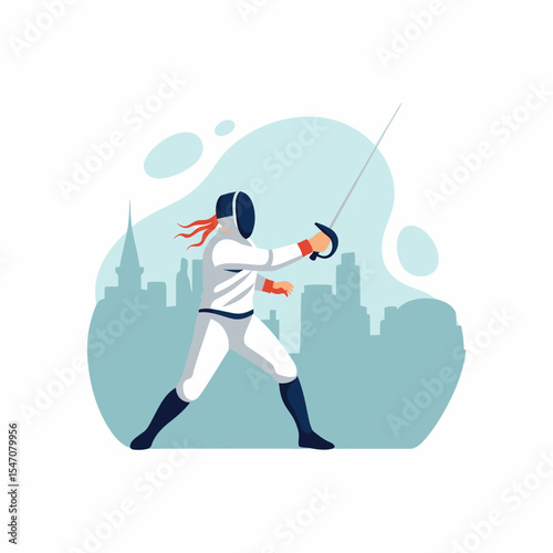 Fencing Match in Cityscape Vector Image for Stock Photography