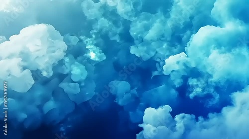 Ethereal blue and white clouds swirling in a dreamy sky, creating a serene and tranquil atmosphere