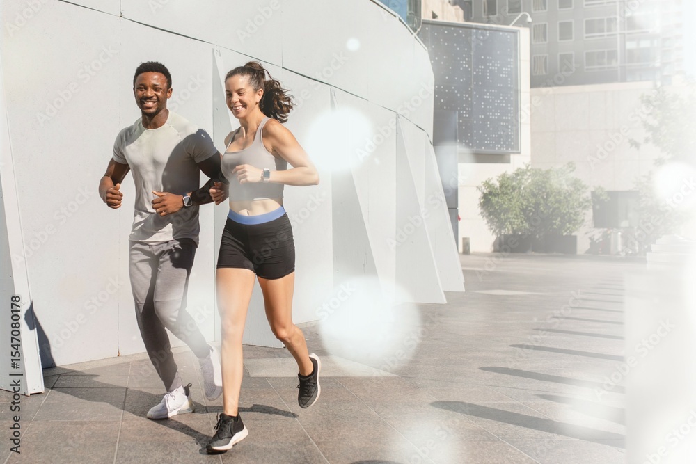 Obraz premium Man and woman running together remix