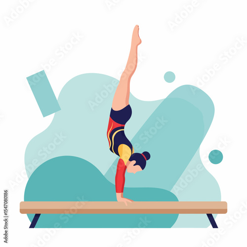 Gymnast on Balance Beam Achieving Perfection in Gymnastics