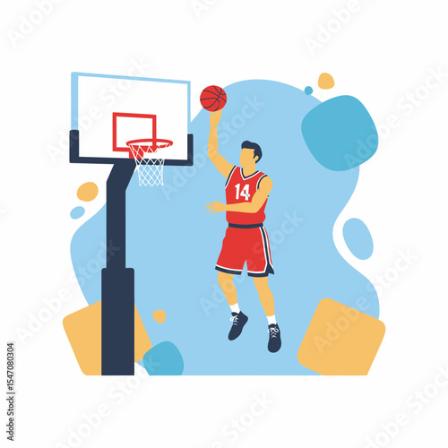 Basketball Player in Action Shooting at the Hoop