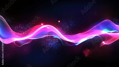 Abstract wave of colorful light flowing through a dark cosmic background with sparkling stars
