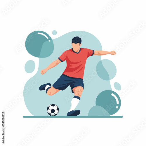 Male Soccer Player Kicking a Ball in Action Illustration