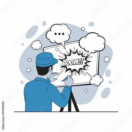 Illustrator Creating a Comic Book Illustration with Explosion Speech Bubble