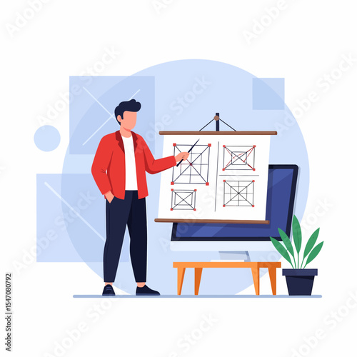Man Giving a Presentation On Geometric Shapes and Graphic Design