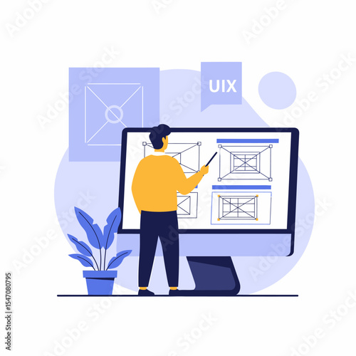 Web Designer Explaining UI UX Design Process on Computer Screen