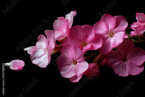 a close up of a pink flower on a black background
