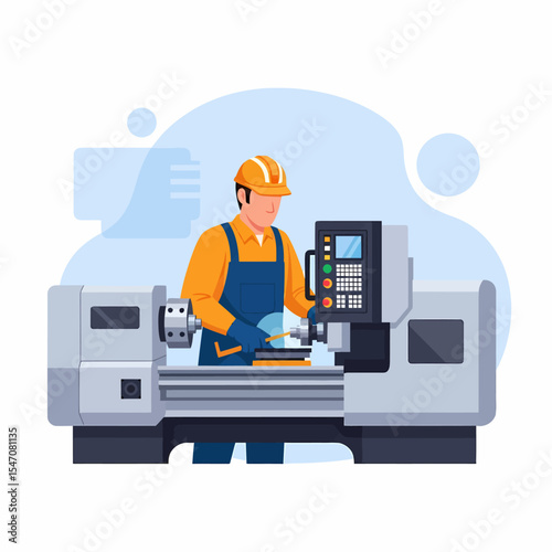 Precision Machining Metalworking: A Skilled Technician Operating CNC Lathe Machine