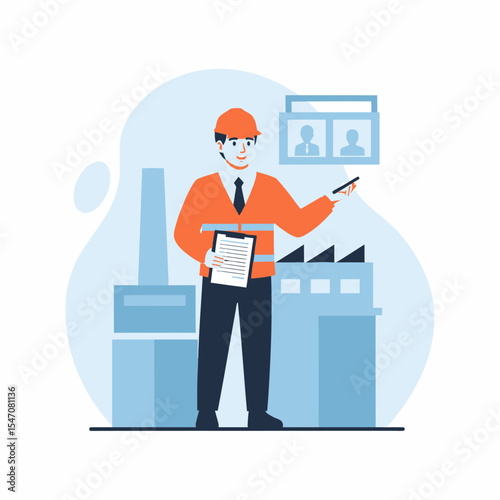 Factory Foreman Overseeing Production Details With Clipboard And Pointing At List