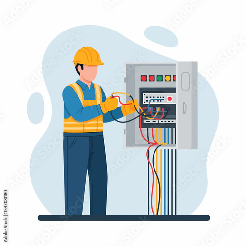 Electrician Repairing Electrical Panel Wiring For Safety Regulations