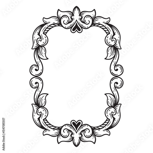Illustration of floral frame with swirls and vignetted corners
