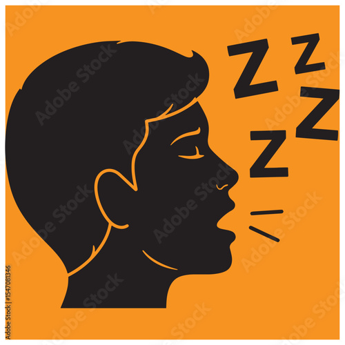 Silhouette of a sleeping person with zzz symbols on orange background