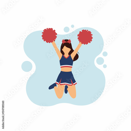 Cheerleader Jumping with Red Pom-Poms High School Spirit Celebration