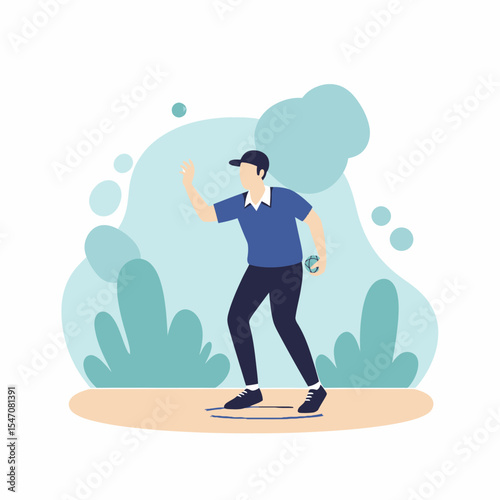 Man Playing Petanque Game Outdoors Aiming at Boule
