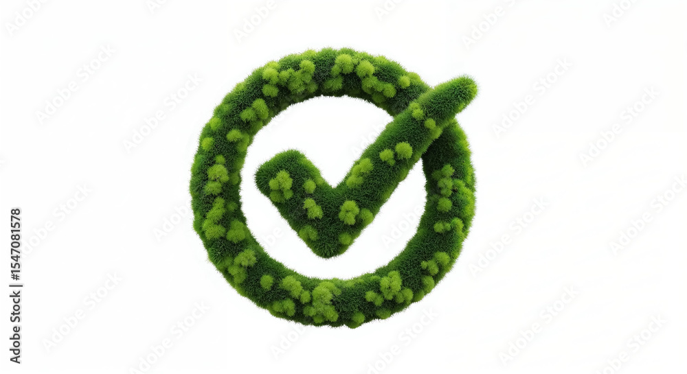 Fototapeta premium Green grass check mark symbol representing eco-friendly approval