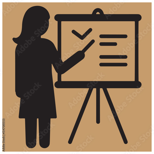 Silhouette of a woman presenting information on a whiteboard during a meeting
