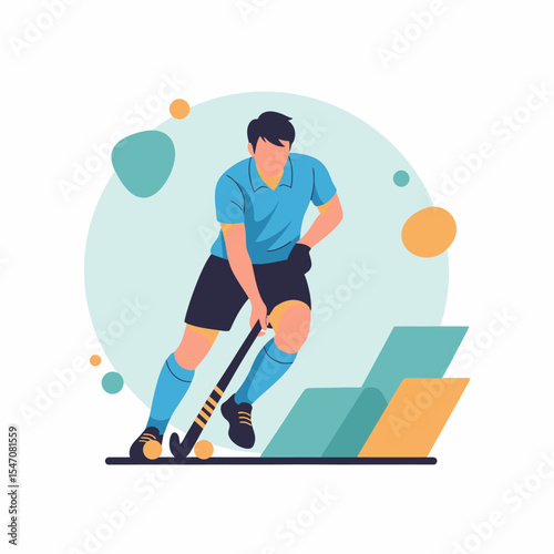 Vector Illustration of Field Hockey Player in Action Art