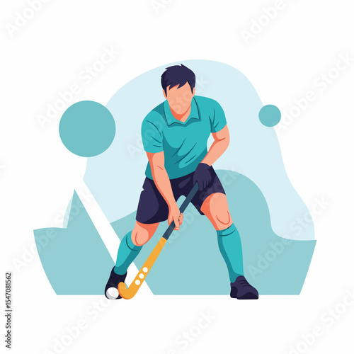 Dynamic Field Hockey Player in Action Illustration For Sporting Events