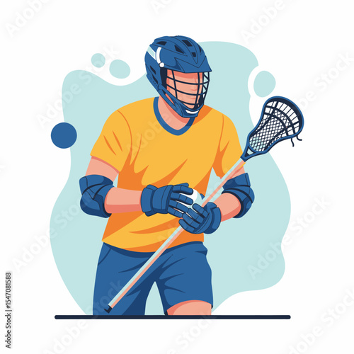 Lacrosse Player With Stick Ready for Game on Abstract Background