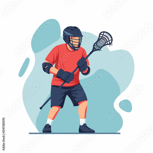 Lacrosse Player With Stick In Protective Gear Ready For Action