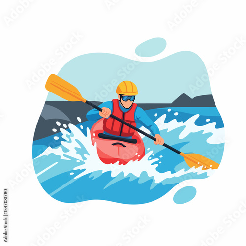 Man kayaking in rapids for outdoor water sport adventure
