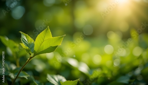  Close-Up Green Leaf with Sunlight and Soft Bokeh Background