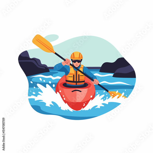 Man Kayaking on Whitewater River Adventure Outdoor Sport Activity