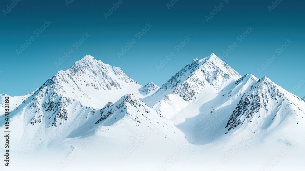 Obraz premium Serene Winter Landscape with Majestic Snow-Capped Mountains Under Clear Blue Sky