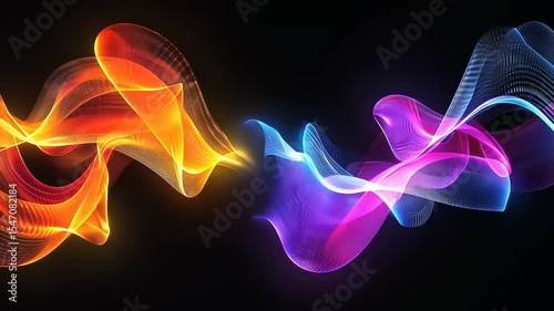 Colorful abstract waves of light intertwining against a dark background, creating a dynamic visual effect