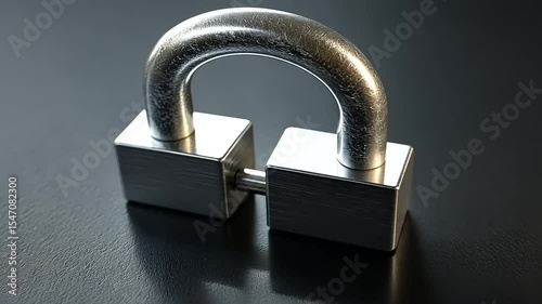 Metallic padlock resting on a dark surface, symbolizing security and protection in a minimalist setting