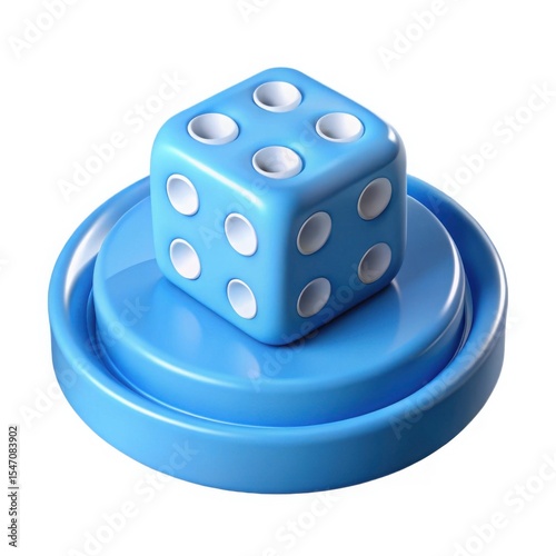 Blue die on a circular platform 3d render