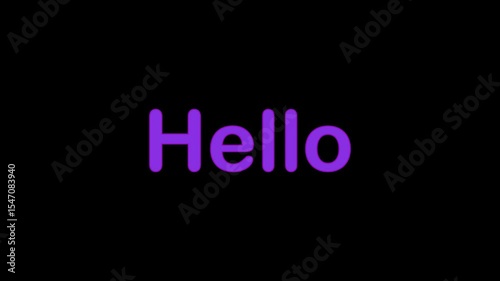 Hello Neon Greeting Animation Video. Minimal Purple Text Motion Loop on Dark Background