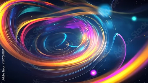Colorful swirling light patterns create a mesmerizing cosmic effect in a dark space background