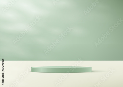 Pastel Green and Beige background vector 3d with white podium space for selling products on the website. Vector illustration.