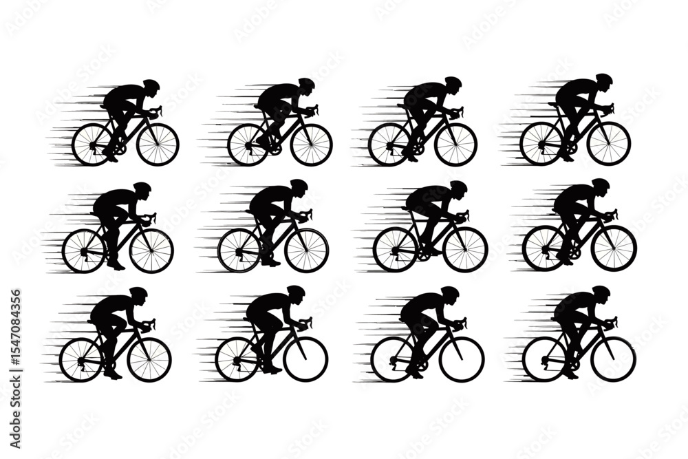 Obraz premium Cyclists Riding Bikes Seamless Pattern Silhouette