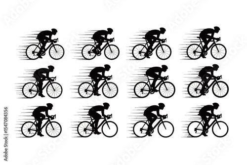 Cyclists Riding Bikes Seamless Pattern Silhouette