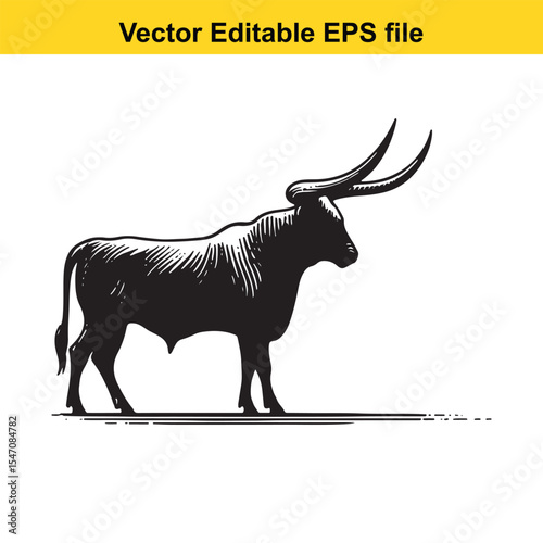 Majestic Wildebeest Illustration Wild African Animal in Black and White Hand Drawn Design Ideal for Wildlife Enthusiasts
