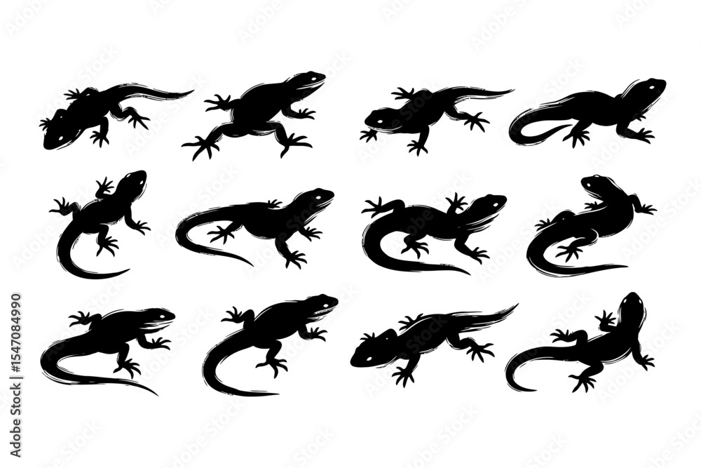 Naklejka premium Lizard Silhouettes Pattern Vector Illustration in Black and White