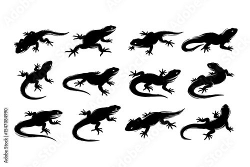 Lizard Silhouettes Pattern Vector Illustration in Black and White