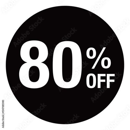 ”80％OFF ”の文字入り 円形のイラスト　モノクロ　白文字　背景透過
