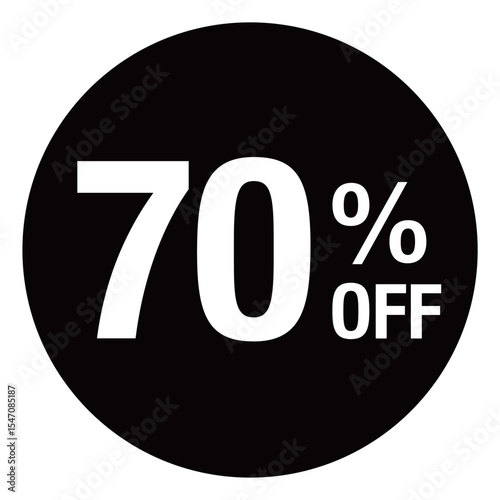 ”70％OFF ”の文字入り 円形のイラスト　モノクロ　白文字　背景透過
