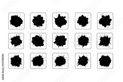 Black Ink Splatters in Square Frames Inkblot Graphic Collection