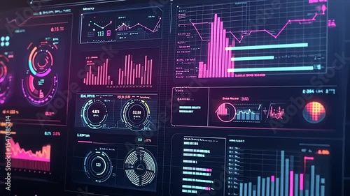 Futuristic data dashboard displaying vibrant graphs and analytics with glowing interface elements