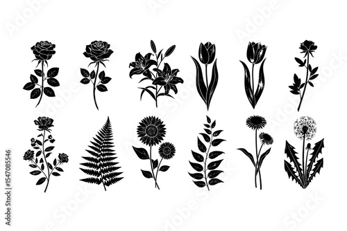 Floral Silhouette Collection Various Flower and Plant Vector Graphics