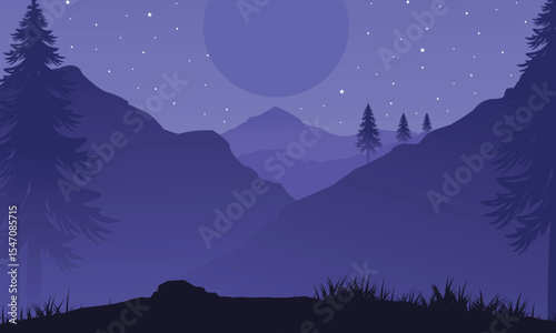 night landscape with mountains and clouds