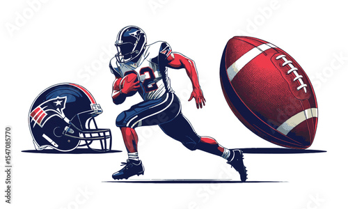 Modern vector illustration of an American Football Collection featuring three key elements, dynamic football player in action, easily editable.